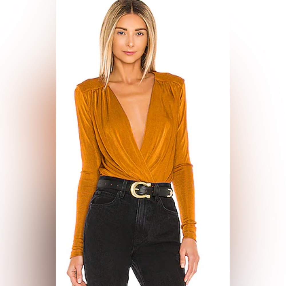 FREE PEOPLE X REVOLVE Turnt Slinky Gold Bodysuit In Honey Ginger Medium